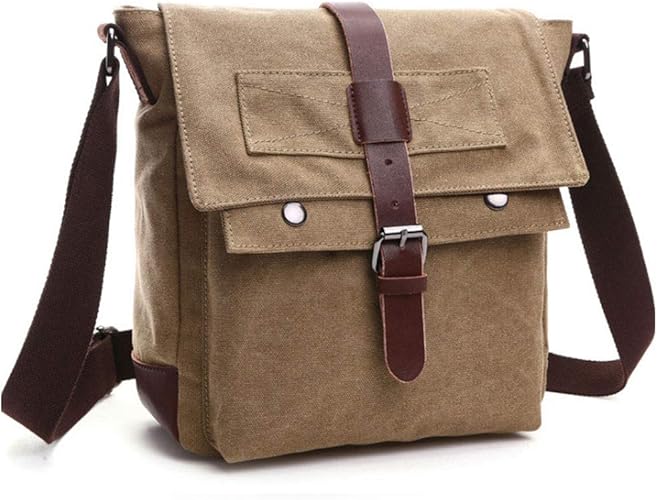 Amazon ハクチョウ Hakucho ショルダーバッグ 収納上手 小さめ 高級キャンバス 帆布 メンズ 斜め掛け 自転車 鞄かばん 通学 通勤 書類かばん メッセンジャーバッグ カーキ ハクチョウ Hakucho ショルダーバッグ