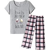 YIJIU Women's Short Sleeve Tops and Capri Pants Cute Cartoon Print Pajama Sets
