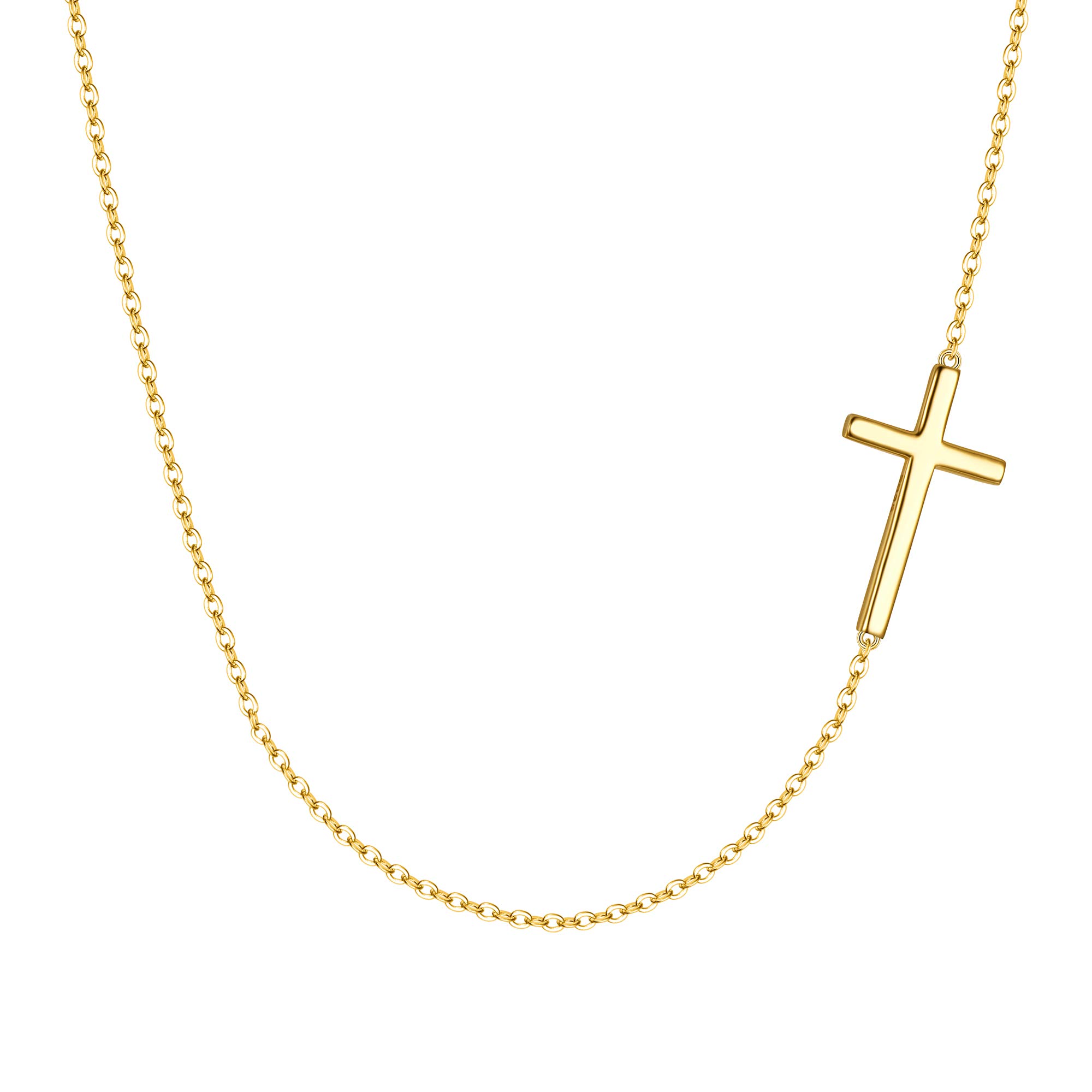 Ever Faith 925 Sterling Silver Sideways Cross Necklace, 14K Gold Plated Tiny Dainty Cross Choker Necklace Simple Everyday Jewelry Birthday Gifts for Women Girls