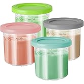 4 Pack Ice Cream Pint Containers, Replacement for Ninja Creami Pints and Lids, Compatible with NC299AMZ & NC300s Series Creami Ice Cream Makers, BPA Free, Dishwasher Safe, Grey/Pink/Green/Lake Blue