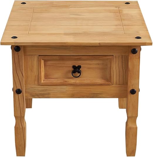 Corona Coffee Table Side End Table with 1 Drawer Solid Pine Wood