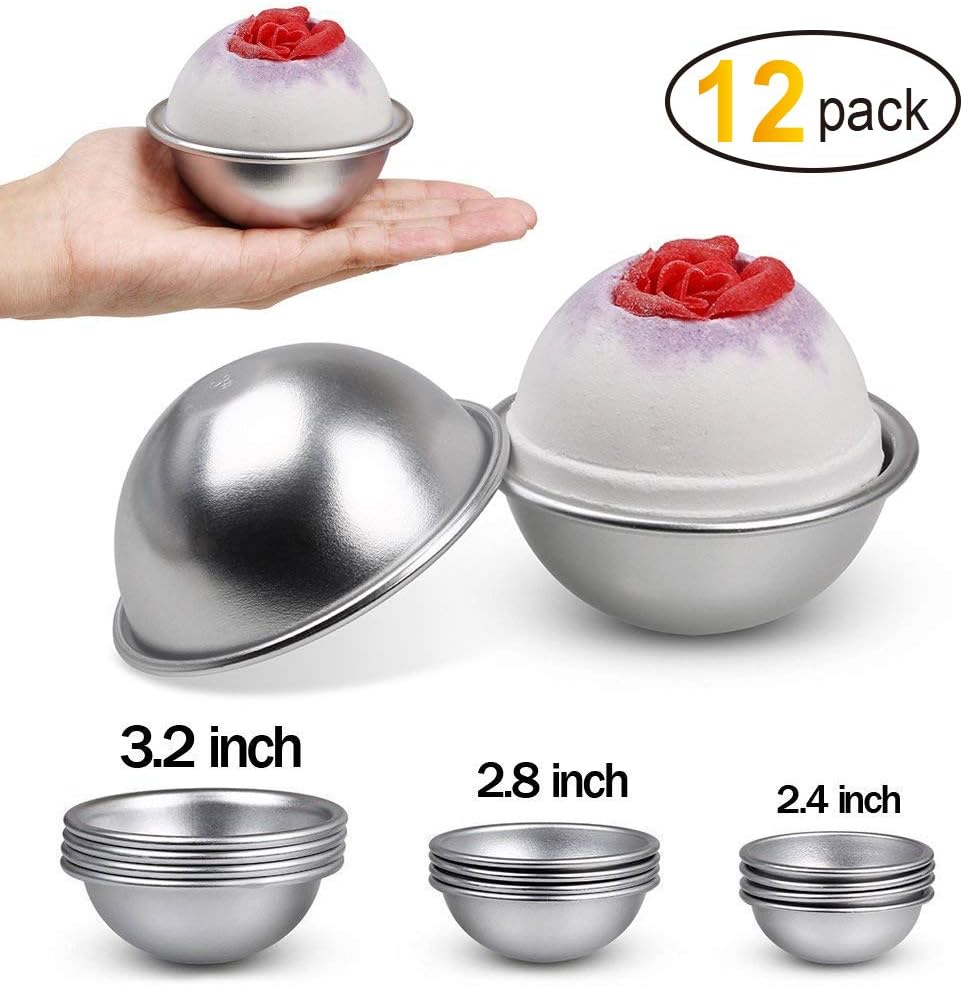SEILANC Bath Bomb Mold, Metal Bath Bomb Mold Set, 12 Pcs 3 Sizes Baking Stickers, Large & Small Bath Bomb Molds, DIY Metal Bath Bomb Mold Fits Crafting Your Bath Homemade