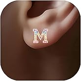 Gold Initial Earrings Stud, Colorful Rhinestone Letter Earrings Stud Cute Monogram Jewelry Alphabets from A-Z Gift Idea of the Earrings