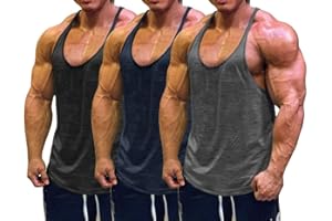 Muscle Cmdr Men's Bodybuilding Stringer Tank Tops Y-Back Gym Fitness Workout Training Running T-Shirts Athletic Quick Dry Top