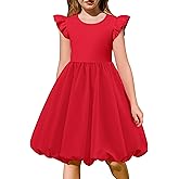 Arshiner Tween Girls Summer Bubble Dress Ruffle Sleeve Casual Party Midi Dresses
