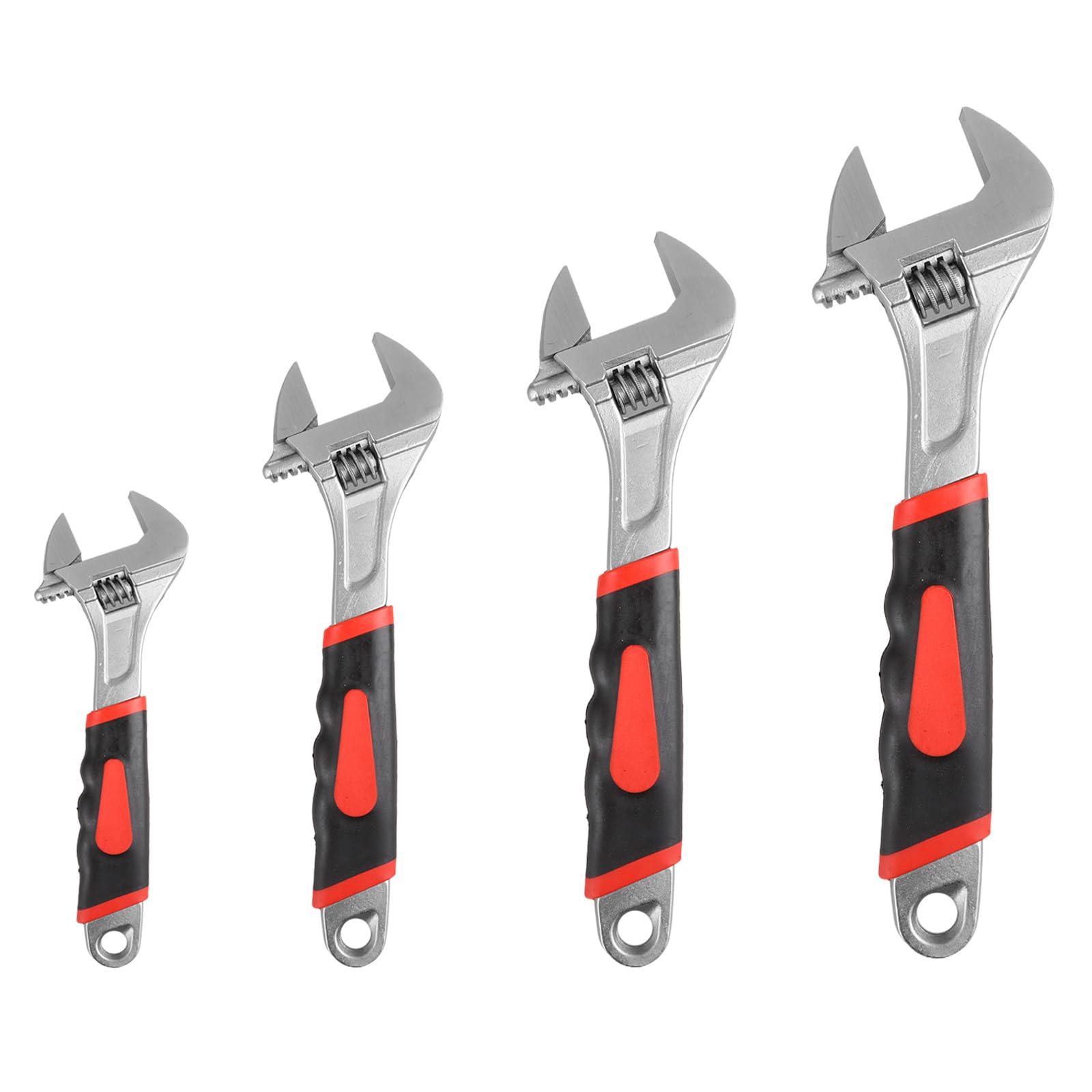 AHAQU 4PCS Adjustable Spanner Set, 4 Sizes Heavy Duty Adjustable Wrench Set Include 6in/8in/10in/12in, Metric & SAE Carbon Steel Shifter Spanners with Soft Grip Handle for Maintenance Repair