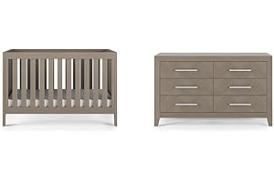 Child Craft Kieran Crib and Dresser Nursery Set, 2-Piece, Includes 3-in-1 Convertible Crib and 3-Drawer Dresser, Grows with Your Baby (Crescent Gray)