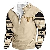 MARSVOVO Hoodies for Men Fashion Aztec Cowboy Fleece Sweatshirt 1/4 Button Long Sleeve Henry Shirt Fall Winter Pullover