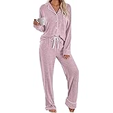 LILLUSORY Women's Long Sleeve Pajama Set - Soft Button-Down Top & Comfortable Drawstring Pants with Pockets