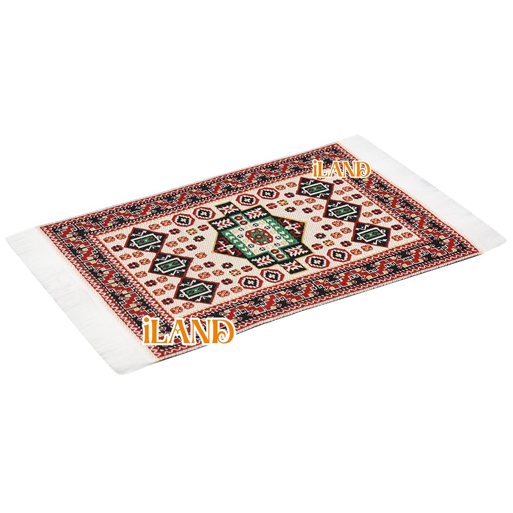 iLAND Cute Kids Toys for Girls 6-8 Lovely Dollhouse Furniture on 1/12 Scale Gingham Doll House Couch Set inc 2 Miniature Sofas 1 End Table 1 Rug Small for Girls