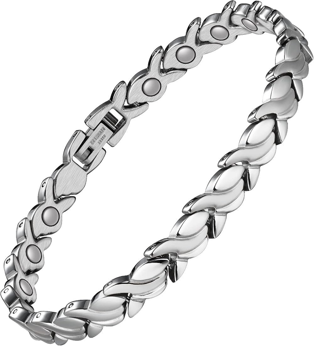 Jeracol Magnetic Bracelet Women Titanium Steel Fish Tail Silver Adjustable 22cm