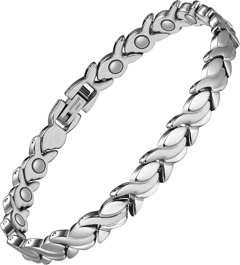 Jeracol Magnetic Bracelet Women Titanium Steel Fish Tail Silver Adjustable 22cm
