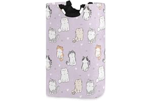 Qilmy Purple Cat Laundry Basket Collapsible Large Clothes Hamper Nursery Storage Bin with Handle for Bedroom, Bathroom, Dorm, Kids Room