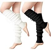Leg Warmers Women – 2 Pairs Knit Socks Black & White, 50cm Ribbed Warmers for Girls, Winter Fashion Accessories for Y2K Outfi