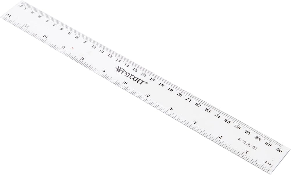 Westcott 12-Inch 300 mm Plastic Ruler Clear Millimetres Inches