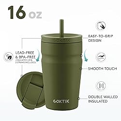 COKTIK 16oz Insulated Tumbler with Lid and Straw 2