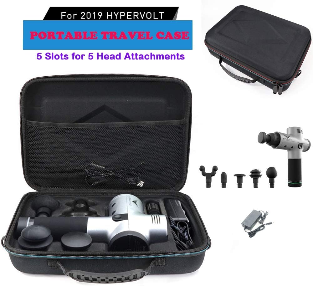 Esimen Upgrade Carrying Case for Hyperice Hypervolt/Plus Portable Massage Device 5 Slots 5 Head Attachments Accessories Carry Bag Protective Storage Box (Black)