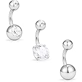 Hoeudjo 14G Belly Button Ring Surgical Steel Belly Button Rings Hypoallergenic Belly Rings 6mm/8mm/10mm Bar Belly Button Piercing Jewelry for Women