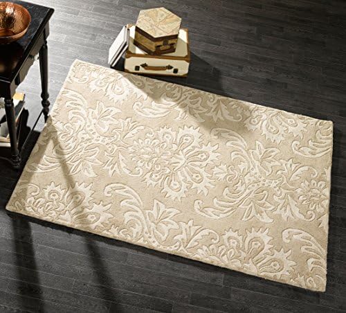 Lord of Rugs Large Modern Contemporary Thick Luxurious Soft Wool Flower Design Beige Rug in 120 x 170 cm (4' x 5'6'') Carpet