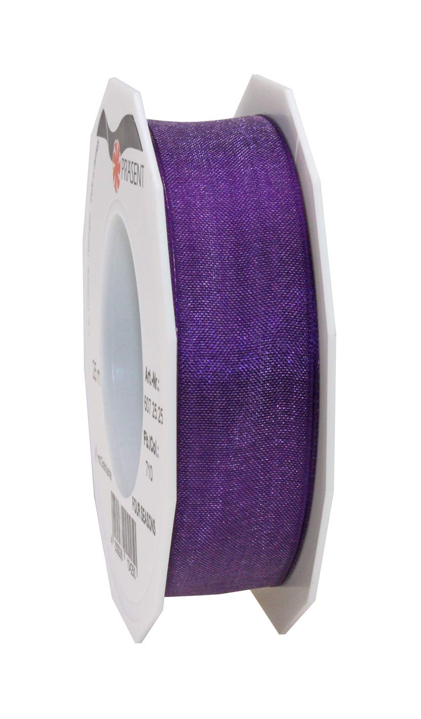 Präsent - Four Seasons Organza Wired Edge Ribbon Violet 25 mm Width, 25 m Length