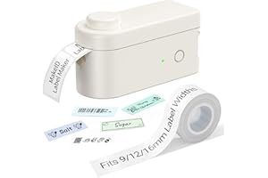 Makeid Label Maker Machine with Tape - Compatible with 9/12/16mm Waterproof Tape, Portable & Rechargeable with Built-in Cutter Wireless Label Printer Compatible with Android & iOS Devices
