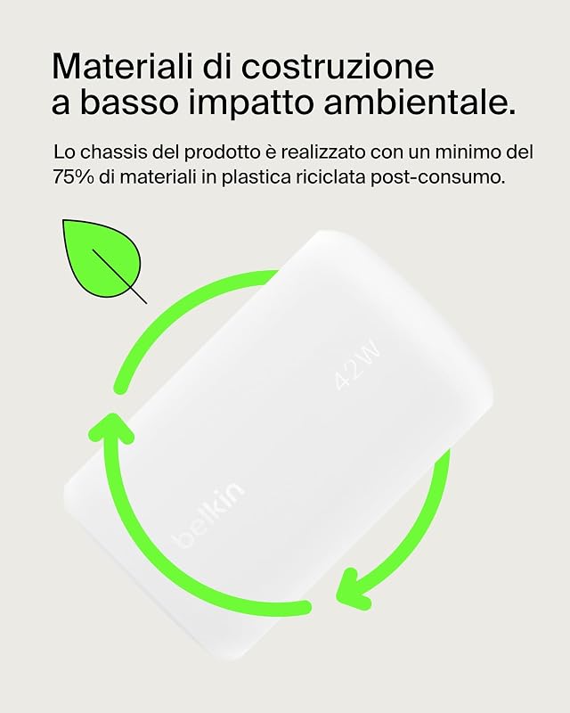 BoostCharge doppio caricatore usb da parete da 42 W, ricarica rapida USB-C + USB-A per iPhone 16,16 Plus,16 Pro,16 Pro Max,15,15 Pro Max, 14,Galaxy S24, Plus,Ultra,iPad,AirPods e altri, bianco