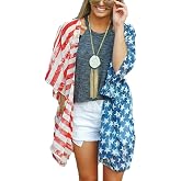 Askwind 4th of July Women's American Flag Print Kimono Cover Up Tops Shirt