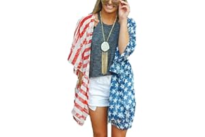 Askwind 4th of July Women's American Flag Print Kimono Cover Up Tops Shirt