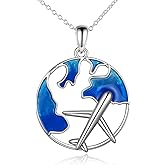 CRMAD Airplane Necklace for Women Sterling Silver Heart Flight Attendant Gifts