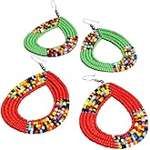 TEMBO AFRICA Set of 2 Maasai Beaded Earrings Handmade African Earrings Length: 3 Inches (with hooks) Boho Jewelry Gifts, AE26