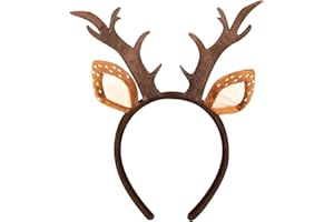 Tiny Chou Reindeer Antlers Headband, Christmas Antler Headband for Adult Women, Fluffy Animal Ears Deer Headwear Halloween