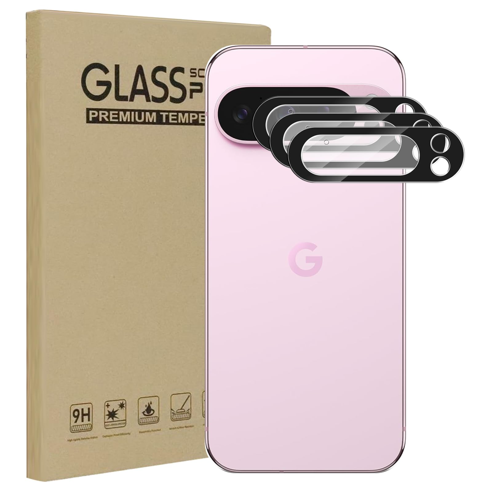KZIOACSH Camera Lens Protector for Google Pixel 9 PRO, 3 Pack 9H Hardness[Anti-Scratch] Tempered Glass 360° Camera Protection [Anti Fingerprint][Bubble Free] Protective Cover Film