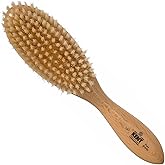 Kent LS7 Finest Satin Wood Oval Hair Brushes for Women - Natural White Boar Bristle Hairbrush for Medium or Thick Hair of All Lengths - Dry Brush for Styling, Straightening (LS7 + Hairbrush Cleaner)