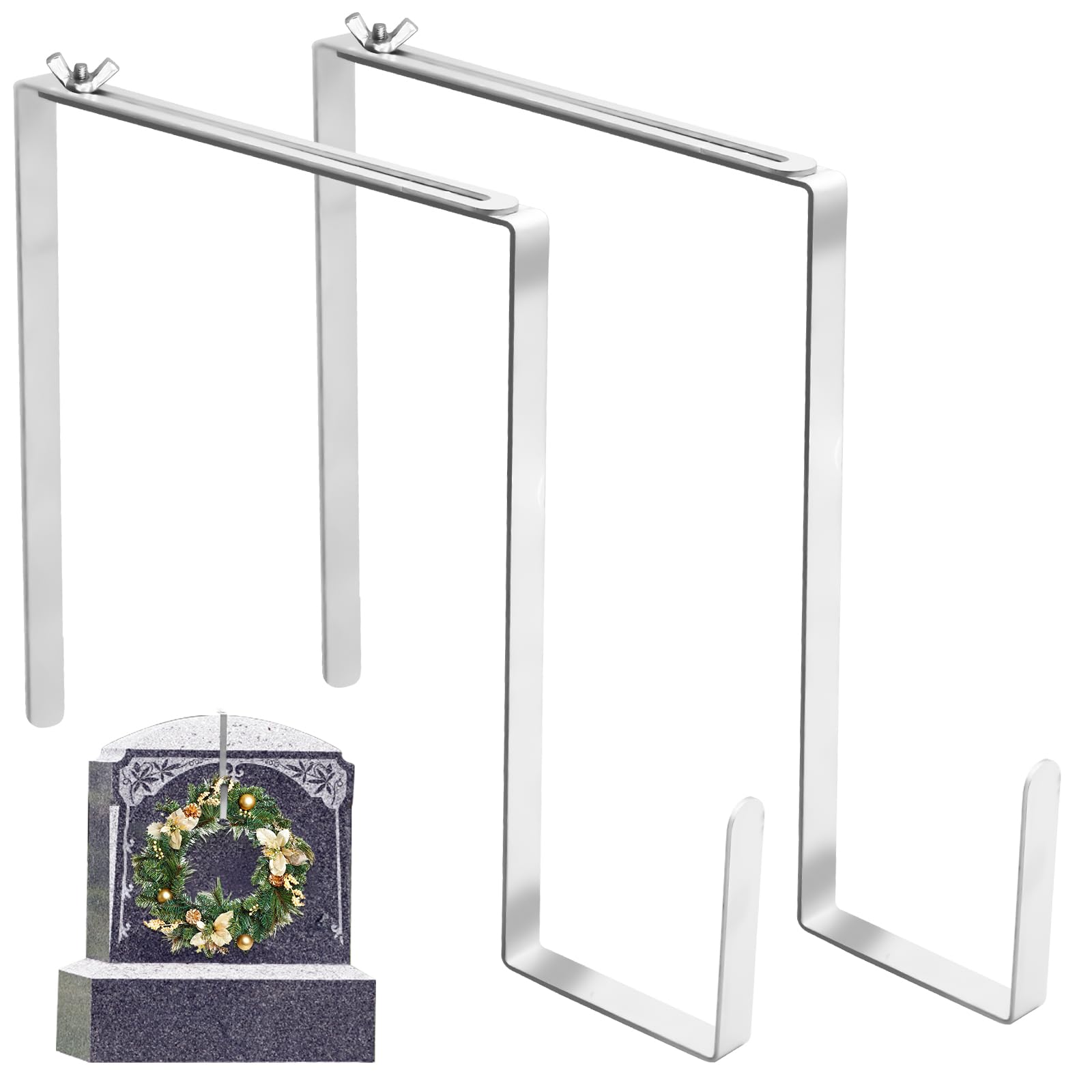 Photo 1 of 2Pcs Christmas Headstone Wreath Hanger, Adjustable Grave Wreath Hook Stands for Tombstone Grave Decoration (6.2-11Inch)