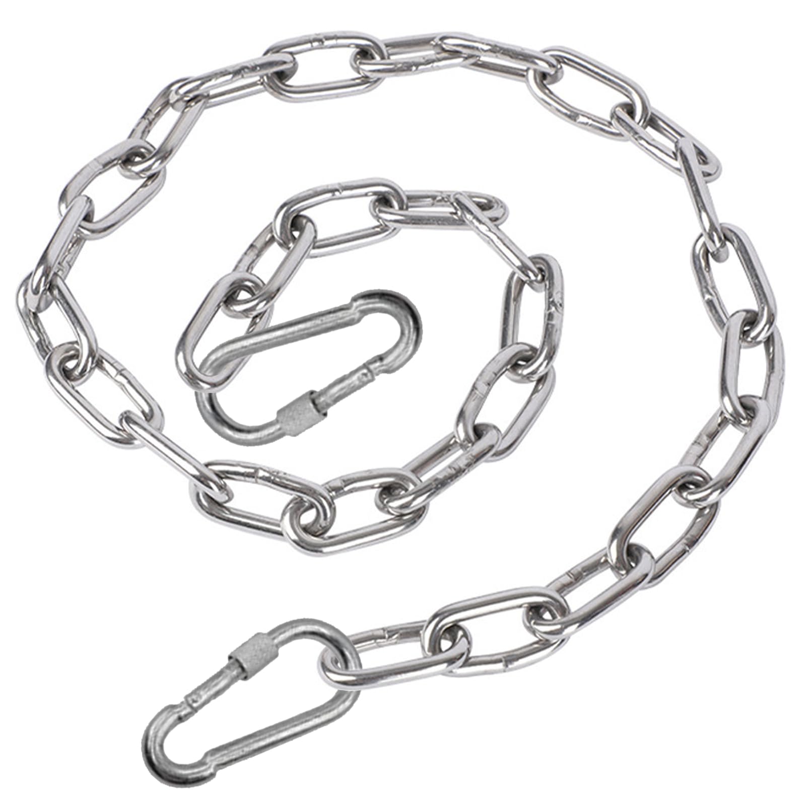 Gate Chain Lock with 2 Detachable Carabiners, 1m/39.4 inch Chain Lock, Metal Chain, Heavy Duty Stainless Steel Chain for Outdoor Fence, Cage, Gate Security Lock