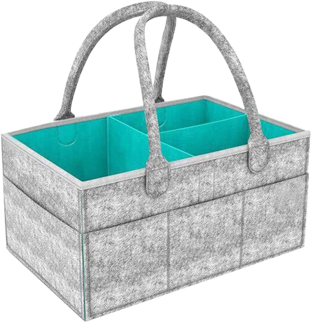 JIUJ Baby Diaper Caddy Organizer, Foldable Felt Storage Bag Portable Lightly Multifunction Changeable Compartments for Mom Newborn Kids Nappies, Kids Wipes,Car Travelling,Shower Gift