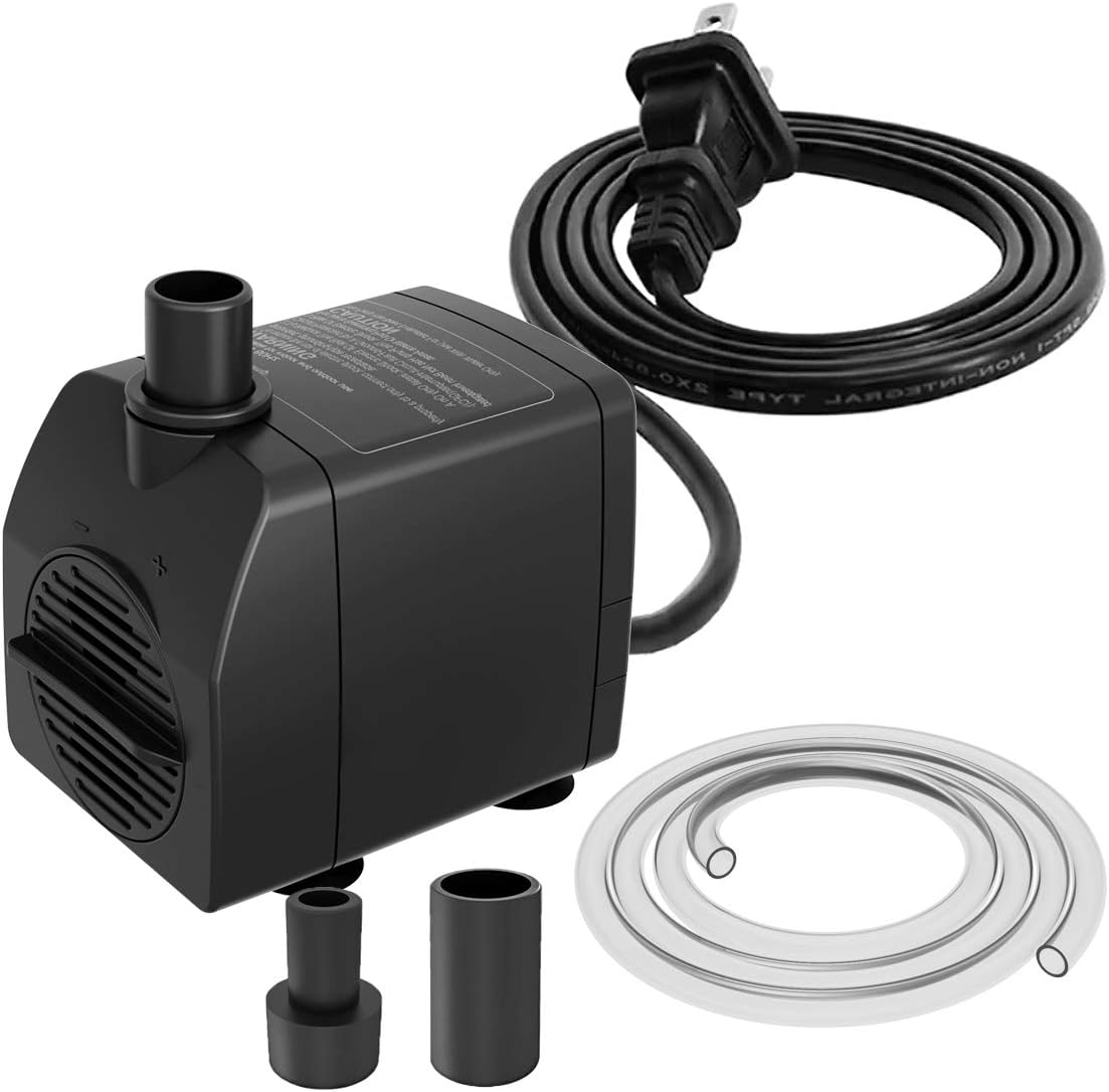 Zoronk Fountain Pump Dry Burnning Protection&Ultra Quiet Design with 3.2ft Tubing 200GPH for Aquarium, Fish Tank Fountain, Powerful Submersible Water Pump with 5.9ft (1.8m) Power Cord …
