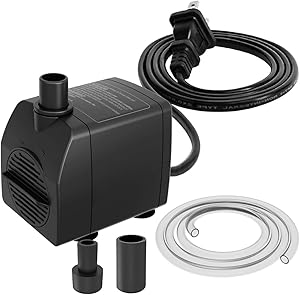 Zoronk Fountain Pump Dry Burnning Protection&Ultra Quiet Design with 3.2ft Tubing 200GPH for Aquarium, Fish Tank Fountain, Powerful Submersible Water Pump with 5.9ft (1.8m) Power Cord …