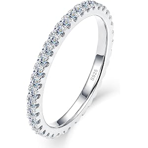 WES 1.5mm Full Eternity Moissanite Wedding Band - 925 Sterling Silver Round Stackable Moissanite Engagement Rings Anniversary