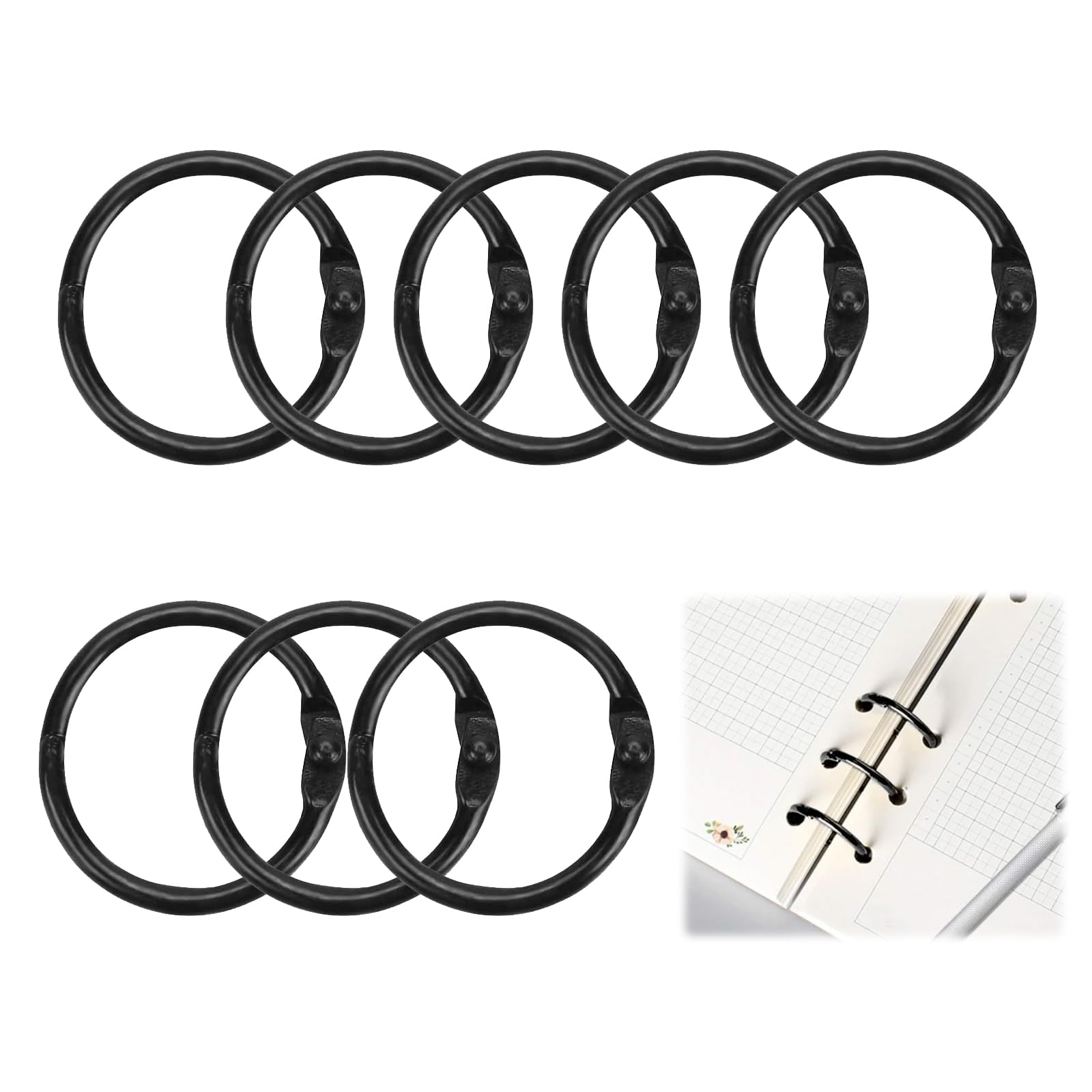 SJUNJIE 20 PCS Metal Book Rings Curtain Rings 50mm 2 Inch Metal Binder Rings Black Shower Curtain Ring Key Ring Binding Rings Suitable for Most Binding Books, Curtains, Shower Curtains(Black)