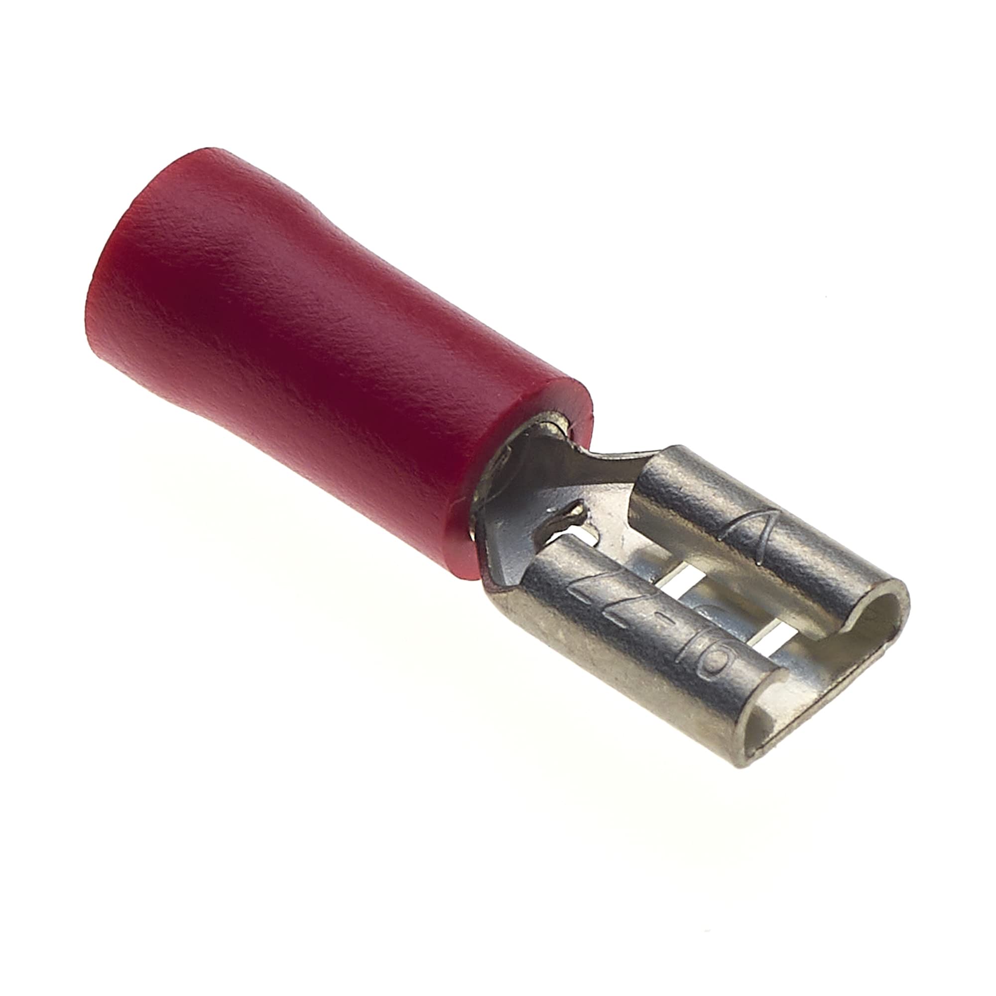 Female Push On Crimp Terminal, Pack Of 100-12A, 4.8mm X 0.5mm, Red Nylon Insulated Spade Connectors, Quick Electrical Disconnect Terminal