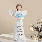 KrcaJeo Gift for Grandma, Angel Statue for Grandma's Birthday, Christmas, Mother's Day from Grandmother Grandkids, 6.1" Resin Sculpture Hand-Painted Figurine(Blue Flower)