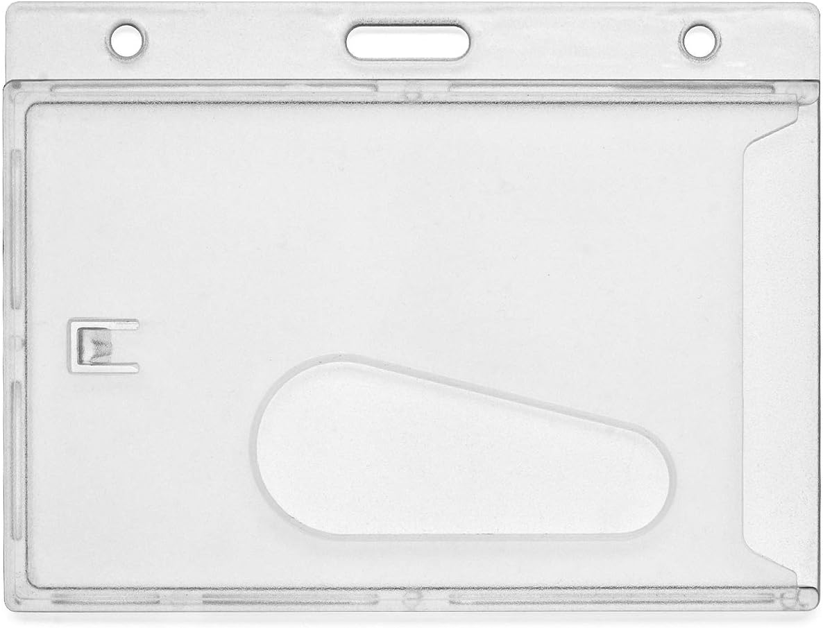 CKB Ltd® 100x Clear Enclosed Rigid with Ejection Slot Closed Faced ID Card Badge Holders Single Sided Horizontal/Landscape Identity Plastic Pass Protector