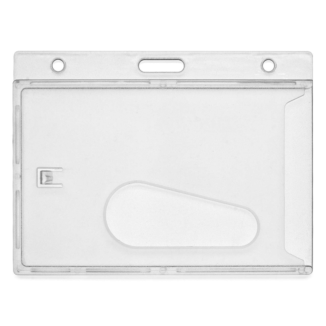 CKB Ltd® 100x Clear Enclosed Rigid with Ejection Slot Closed Faced ID Card Badge Holders Single Sided Horizontal/Landscape Identity Plastic Pass Protector - Holds a 86mm 54mm cr80 Credit Card Sized