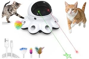 ORSDA Green Laser Cat Toy, 2 in 1 Automatic Cat Toys, 8 Holes Mice Whack A Mole Moving Feather, USB Rechargeable, Suitable fo
