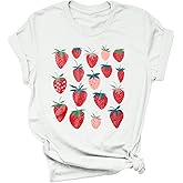 JINTING Strawberry Shirt for Women Cute Pink Graphic Tee Girls Fruit Lovers Shirts Garden Casual Summer Tee Tops