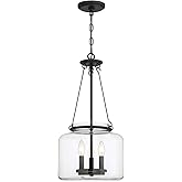 Savoy House 7-9006-3-89 Akron Traditional Vintage Clear Glass Pendant, 3-Light 180 Total Watts, 24" H x 12" W, Matte Black