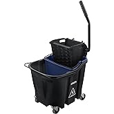 SPARTA 35 Qt Mop Bucket System with Wringer and Insert, Black | OmniFit, Polypropylene, 200,000-Cycle Wringer, Clean and Soiled Water Separation, Non-Marking Swivel Casters