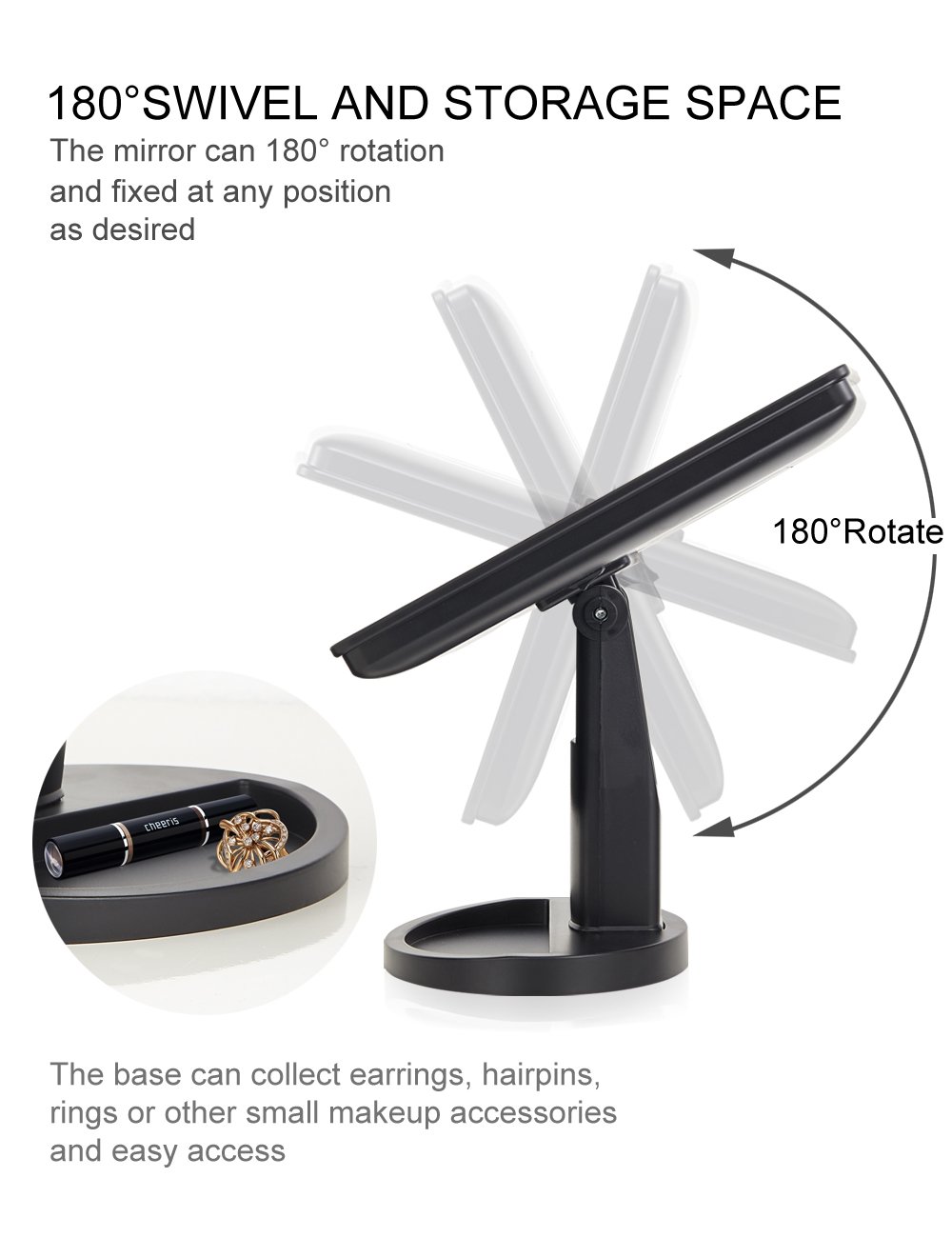 KOOKIN Lighted Vanity Makeup Mirror with 16 Led Lights 180 Degree Free Rotation Touch Screen