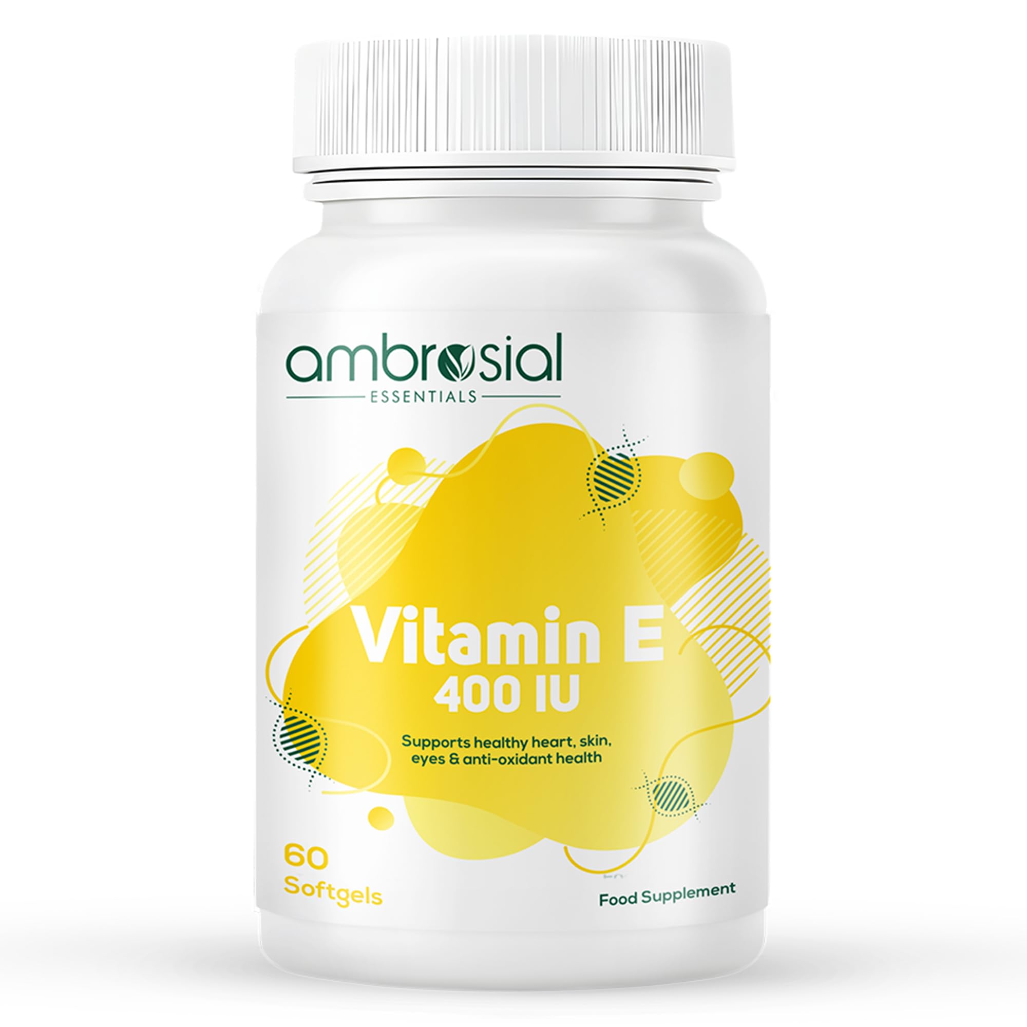 Ambrosial Vitamin E 400 IU Softgels – High Strength Vitamin E Supplement for Skin, Face, Hair & Nails – Natural Oil, Highly Absorbable – Daily Antioxidant Support – 60 Softgels (2 Months Supply)